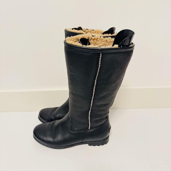 UGG Boots Womens 7 Black Leather Brooks Tall Shearling Lined Knee High Winter - Picture 5 of 10